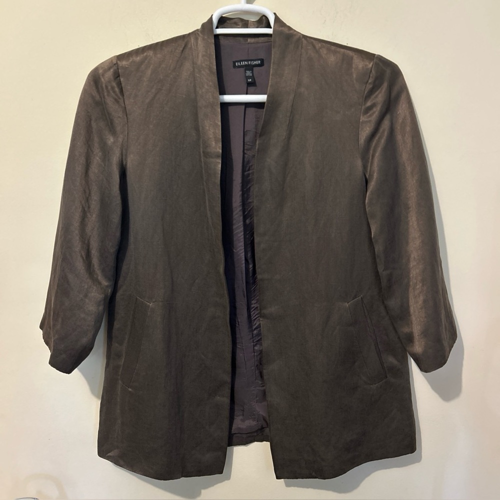 Eileen Fisher Linen Silk Jacket Blazer Women’s Small Holiday Lined Organic Fall